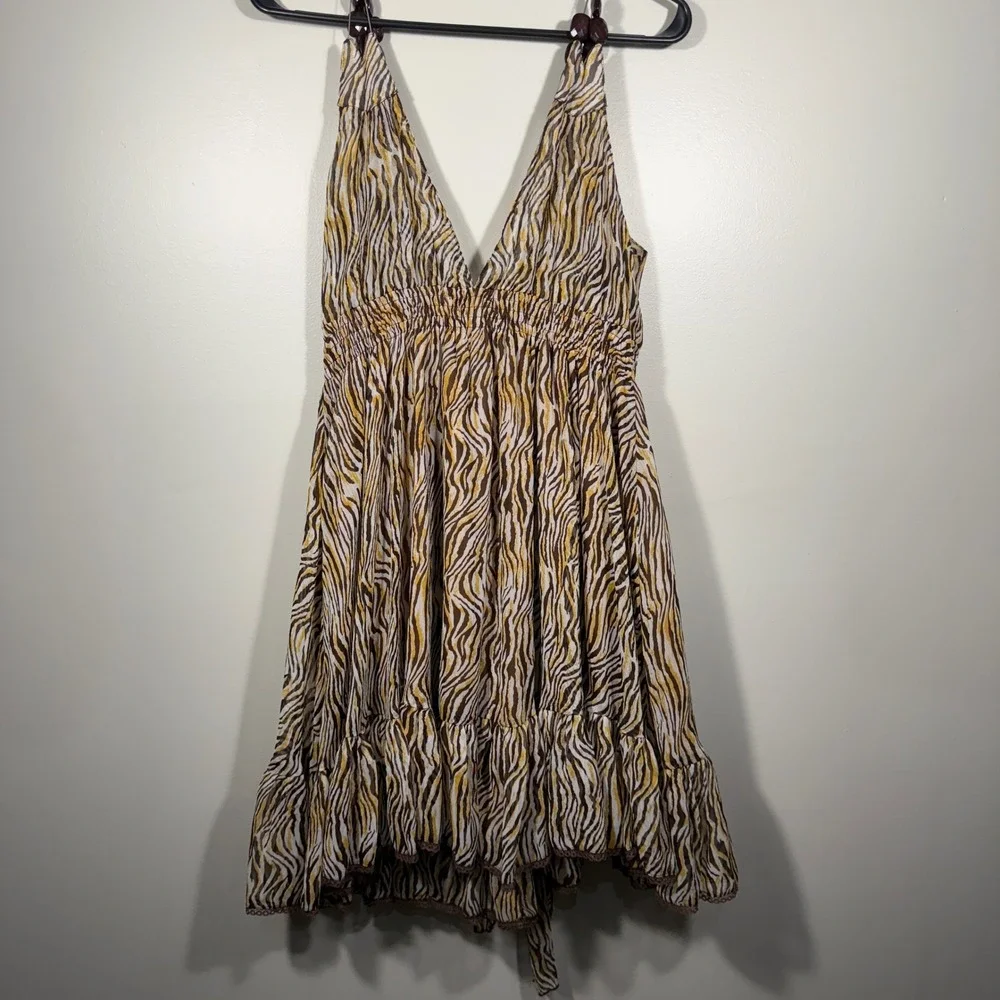 Moon Collection Dress Brown Yellow White Tiger Print Sleeveless Medium - Picture 5 of 9
